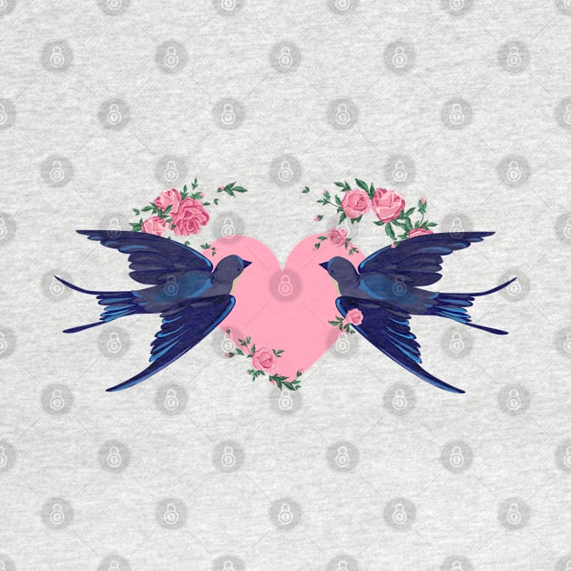 Swallow Flying Heart Birds by Mako Design 